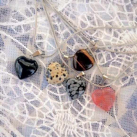 Genuine Gemstone Heart Necklace Your Choice - Picture 9 of 9